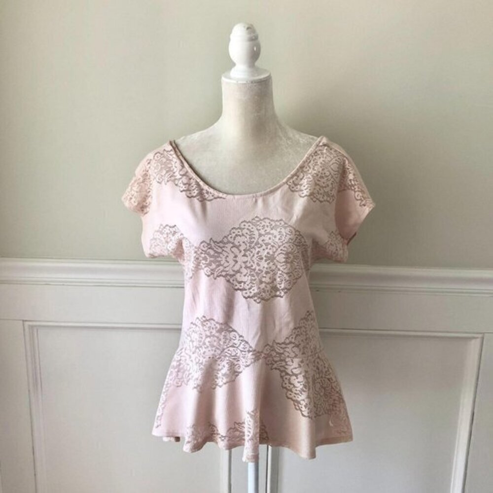 Painted Threads Blush Peplum Top Floral M